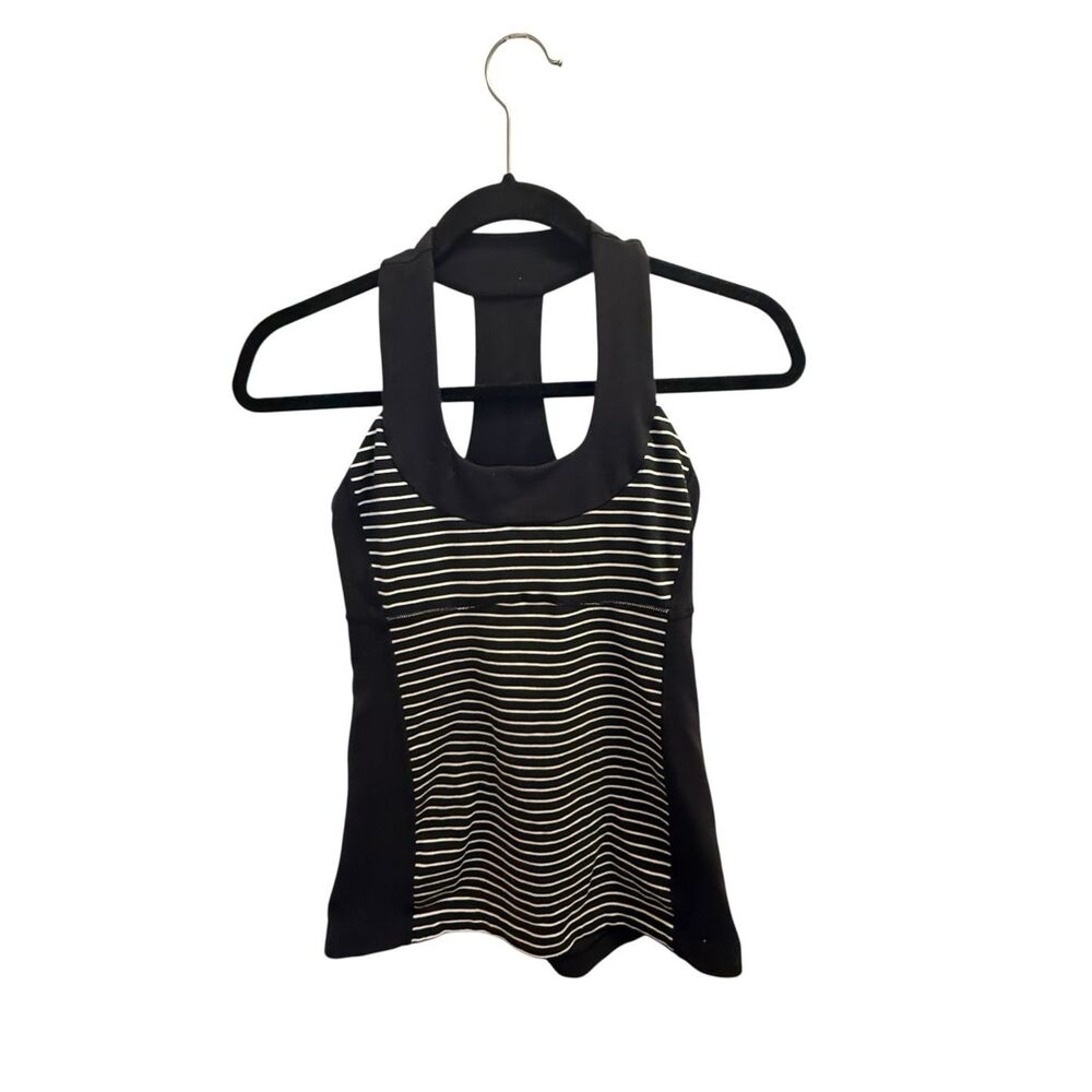Lululemon black striped athletic tank size 4
